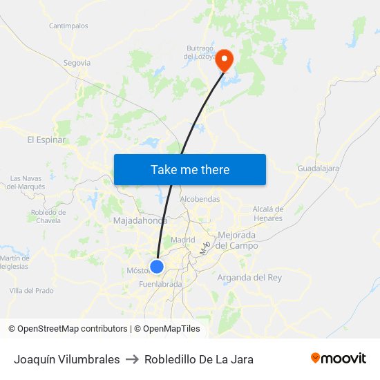 Joaquín Vilumbrales to Robledillo De La Jara map