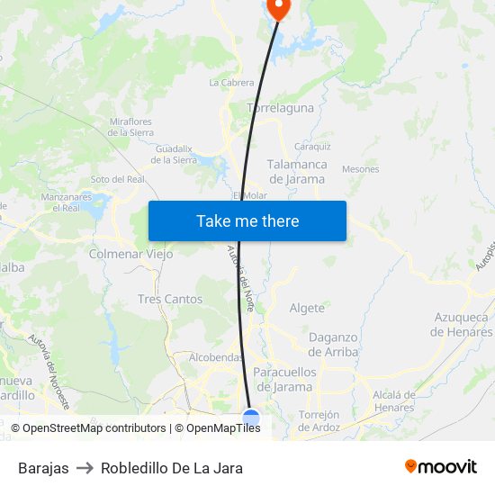 Barajas to Robledillo De La Jara map