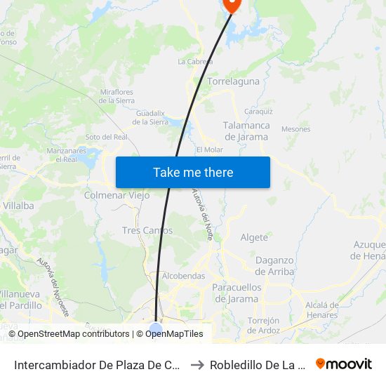 Intercambiador De Plaza De Castilla to Robledillo De La Jara map