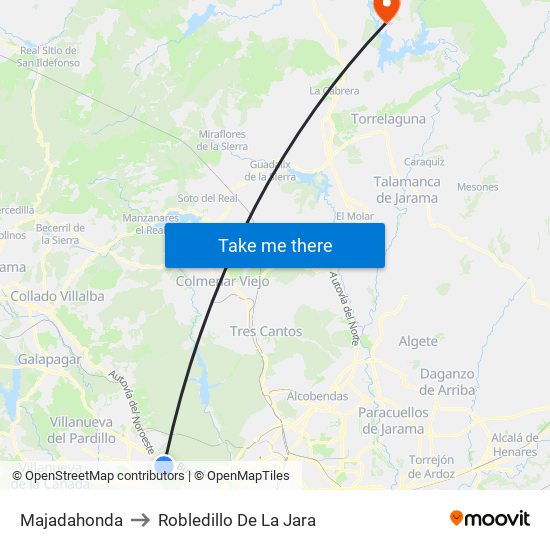 Majadahonda to Robledillo De La Jara map