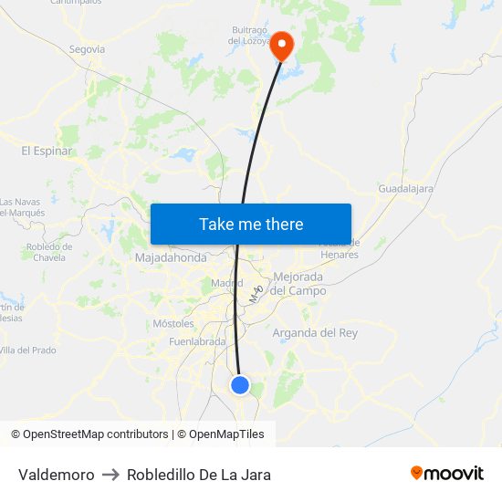 Valdemoro to Robledillo De La Jara map