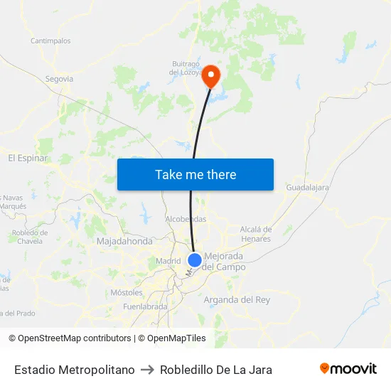 Estadio Metropolitano to Robledillo De La Jara map