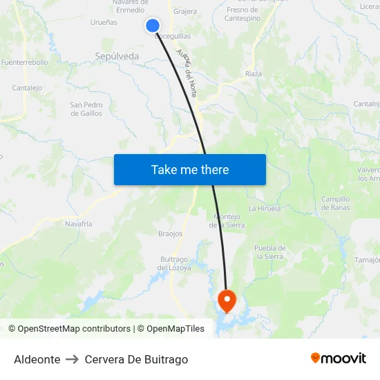 Aldeonte to Cervera De Buitrago map