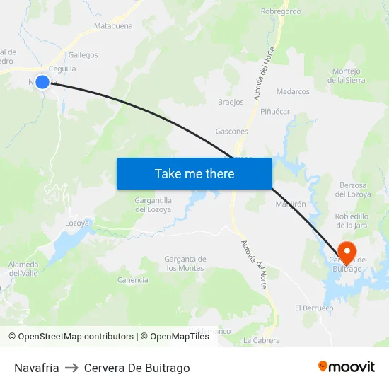 Navafría to Cervera De Buitrago map