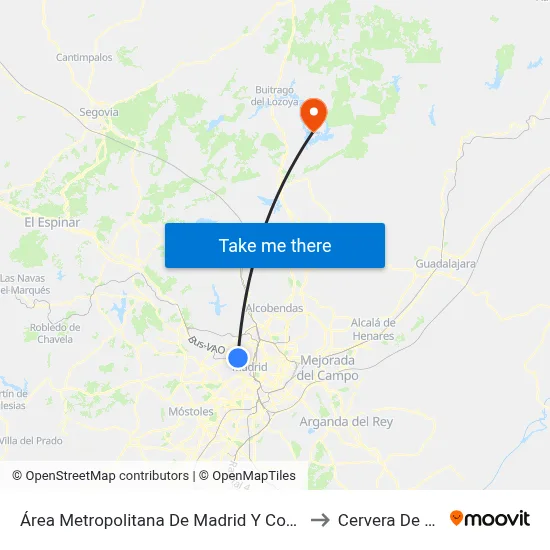 Área Metropolitana De Madrid Y Corredor Del Henares to Cervera De Buitrago map