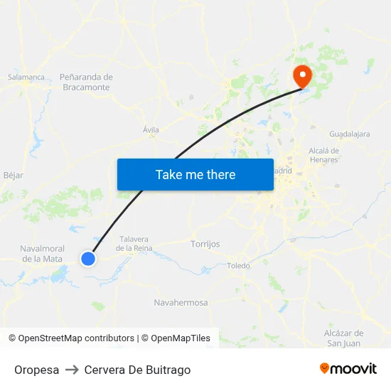 Oropesa to Cervera De Buitrago map