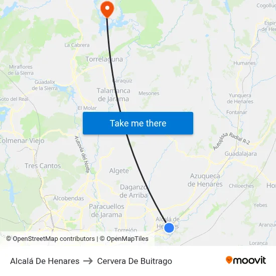Alcalá De Henares to Cervera De Buitrago map