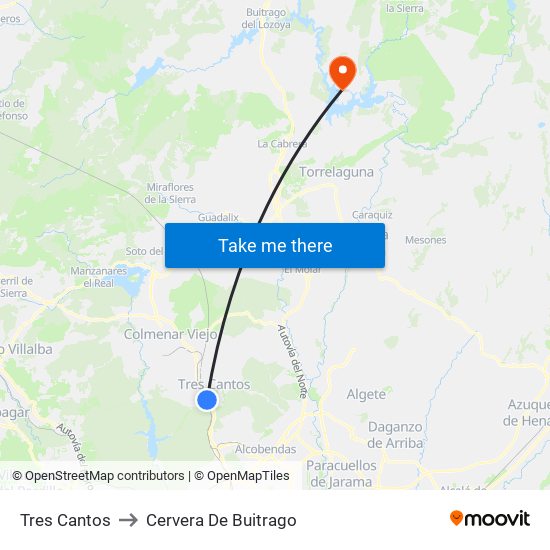 Tres Cantos to Cervera De Buitrago map