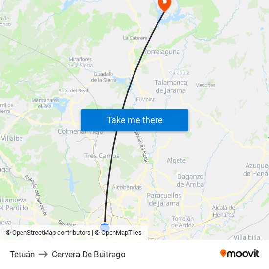 Tetuán to Cervera De Buitrago map