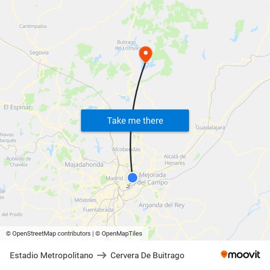 Estadio Metropolitano to Cervera De Buitrago map
