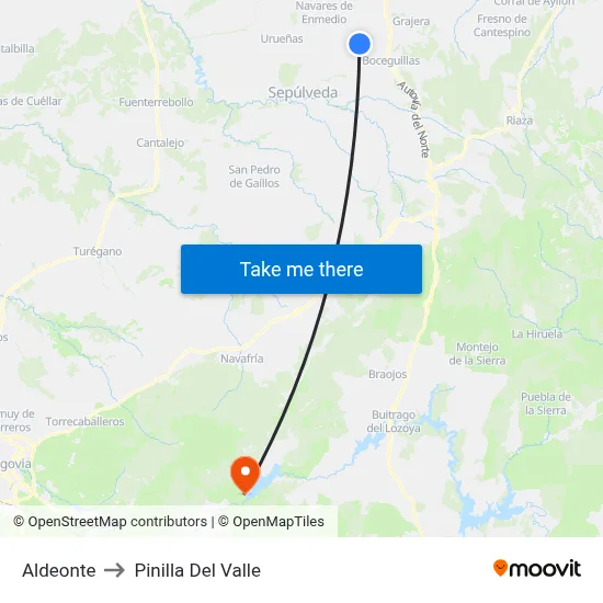 Aldeonte to Pinilla Del Valle map