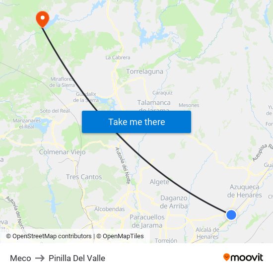 Meco to Pinilla Del Valle map