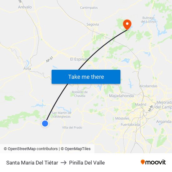 Santa María Del Tiétar to Pinilla Del Valle map