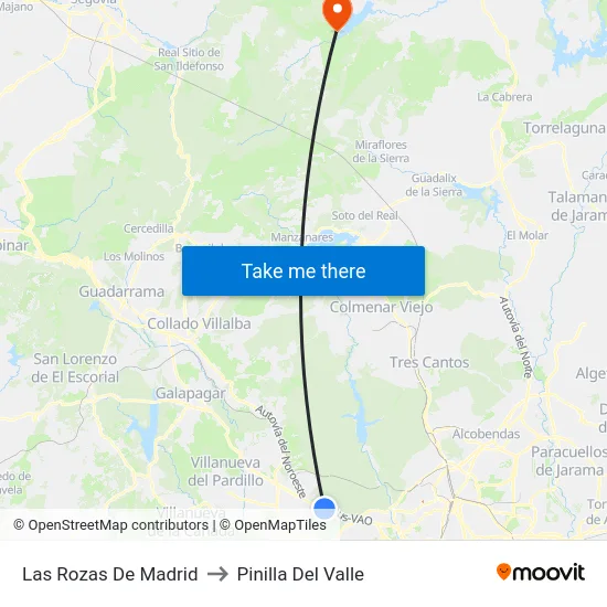 Las Rozas De Madrid to Pinilla Del Valle map