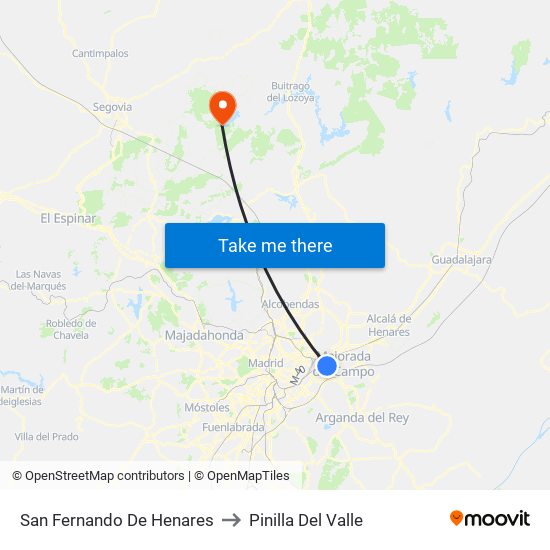 San Fernando De Henares to Pinilla Del Valle map