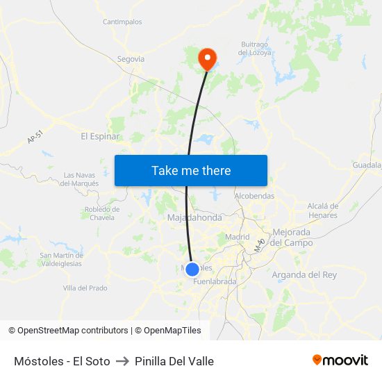 Móstoles - El Soto to Pinilla Del Valle map