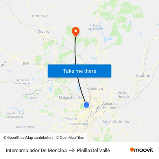 Intercambiador De Moncloa to Pinilla Del Valle map