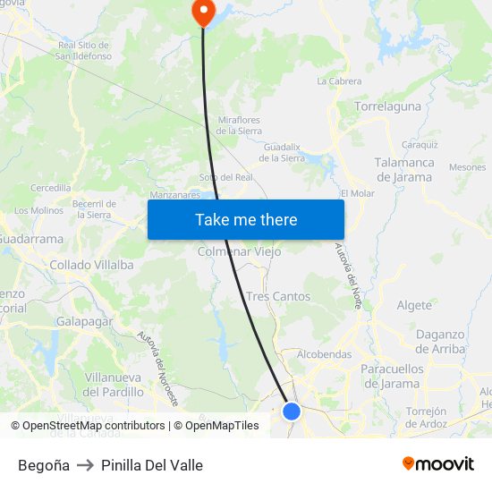 Begoña to Pinilla Del Valle map