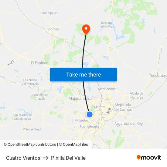 Cuatro Vientos to Pinilla Del Valle map