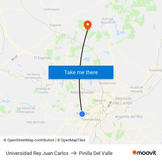 Universidad Rey Juan Carlos to Pinilla Del Valle map