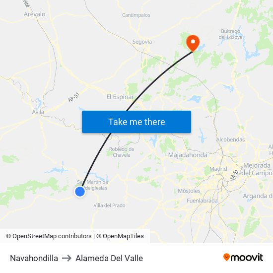 Navahondilla to Alameda Del Valle map