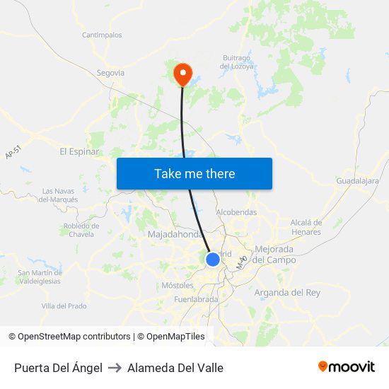 Puerta Del Ángel to Alameda Del Valle map