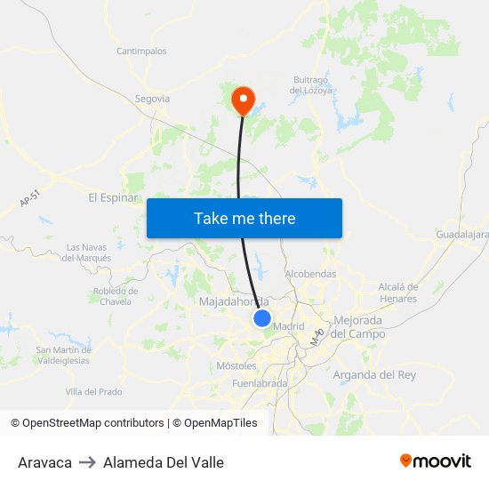 Aravaca to Alameda Del Valle map