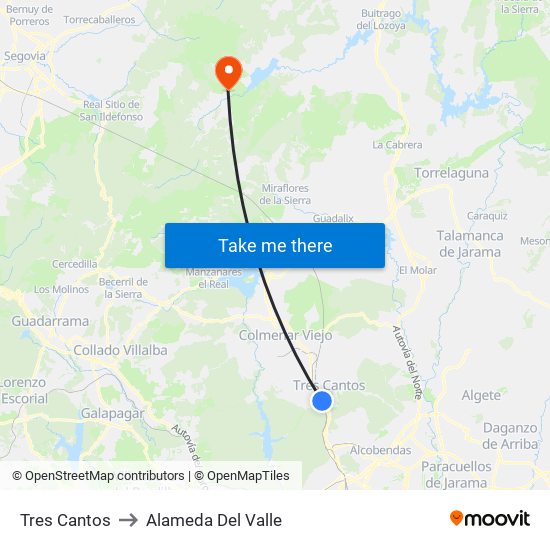 Tres Cantos to Alameda Del Valle map
