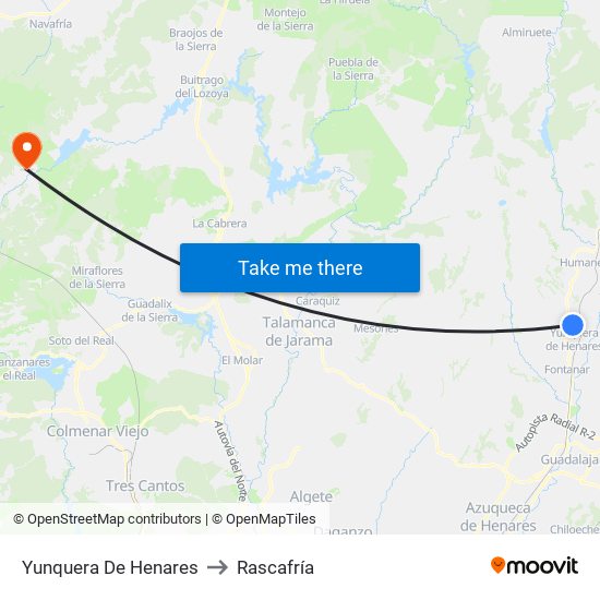 Yunquera De Henares to Rascafría map