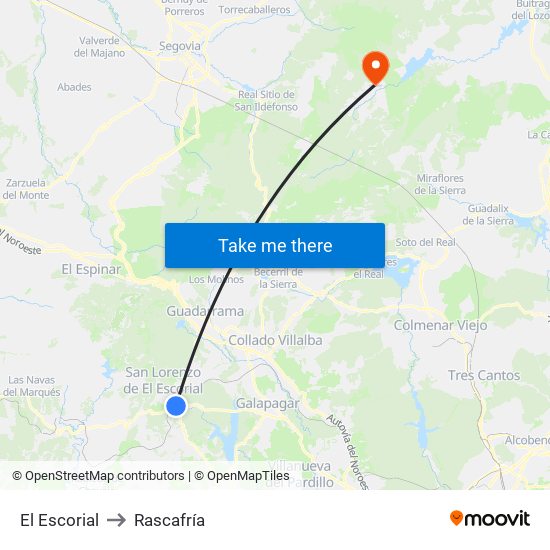 El Escorial to Rascafría map