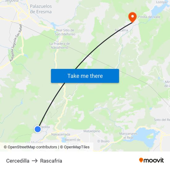 Cercedilla to Rascafría map