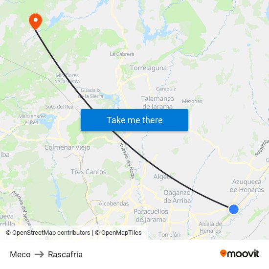 Meco to Rascafría map
