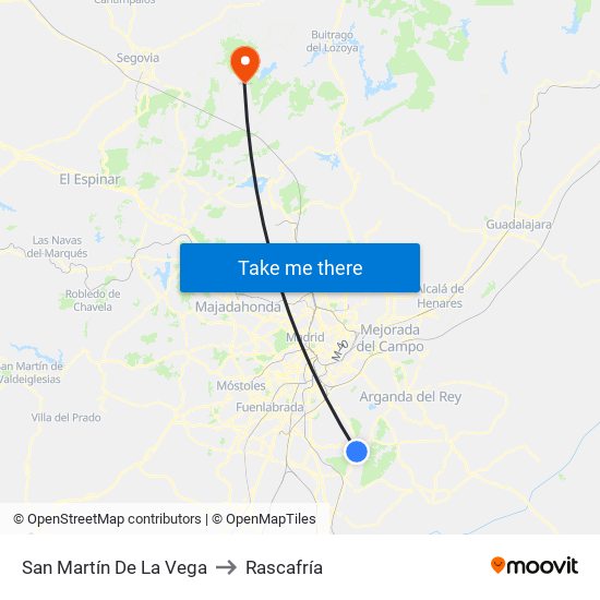 San Martín De La Vega to Rascafría map