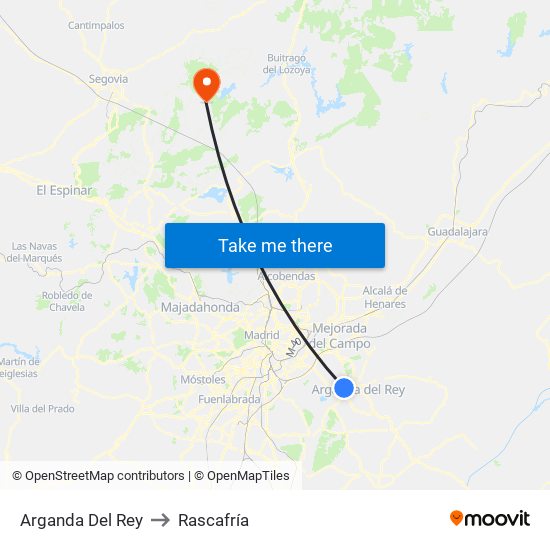 Arganda Del Rey to Rascafría map