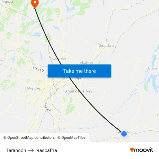 Tarancón to Rascafría map