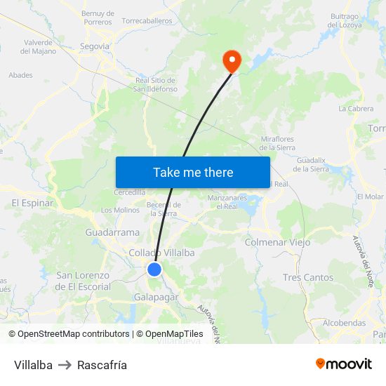Villalba to Rascafría map