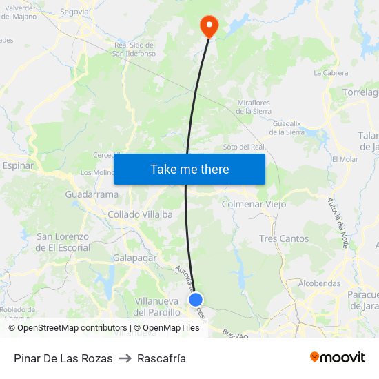 Pinar De Las Rozas to Rascafría map