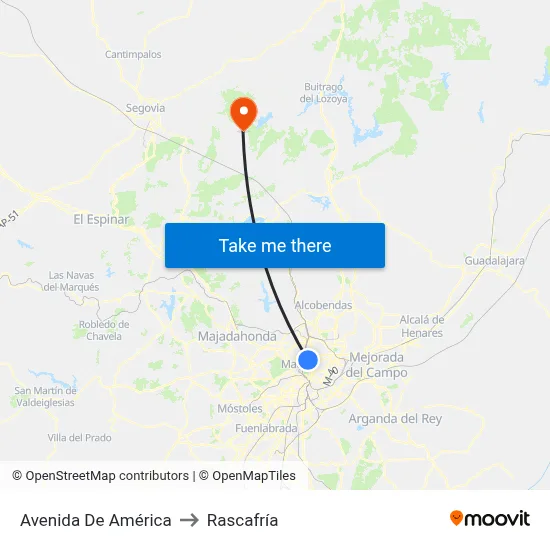 Avenida De América to Rascafría map