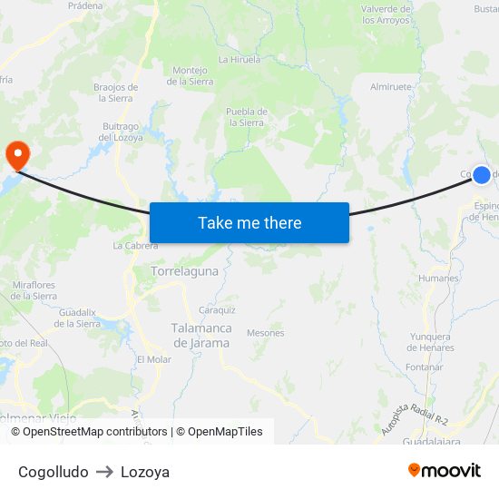 Cogolludo to Lozoya map