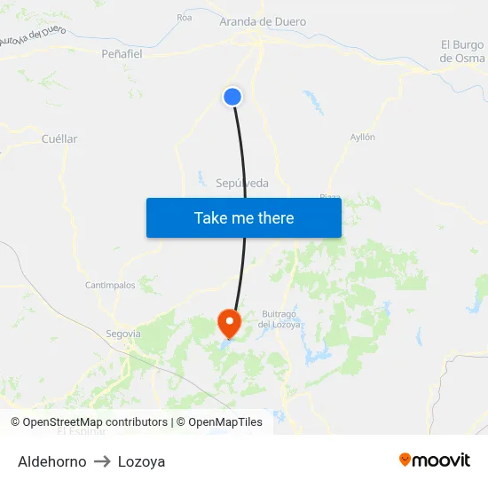 Aldehorno to Lozoya map