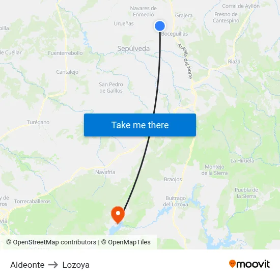 Aldeonte to Lozoya map
