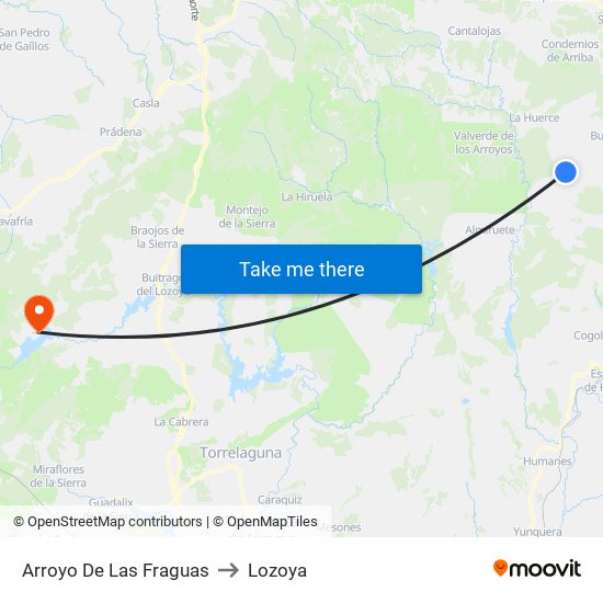 Arroyo De Las Fraguas to Lozoya map