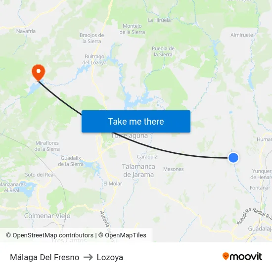 Málaga Del Fresno to Lozoya map