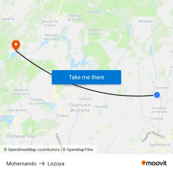 Mohernando to Lozoya map