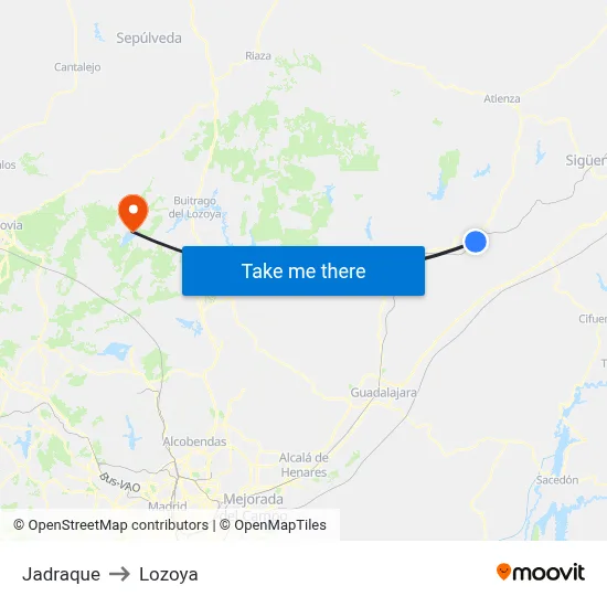 Jadraque to Lozoya map