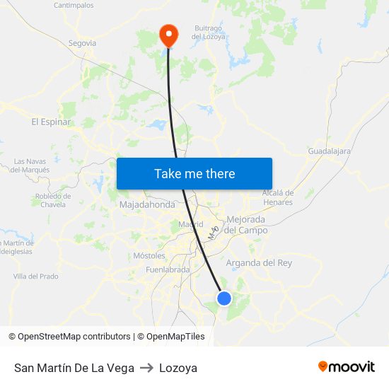 San Martín De La Vega to Lozoya map