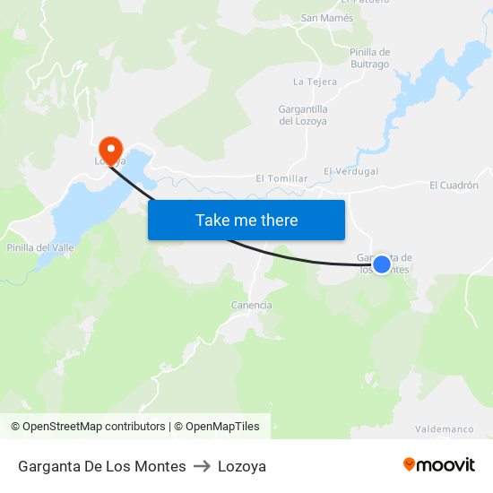 Garganta De Los Montes to Lozoya map
