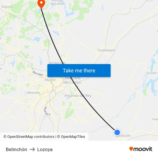 Belinchón to Lozoya map