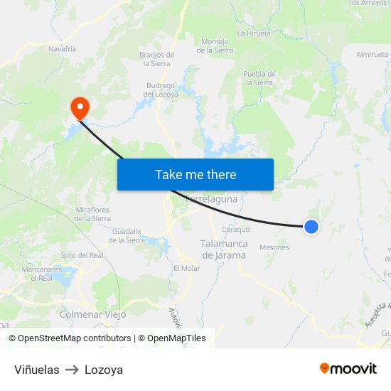 Viñuelas to Lozoya map