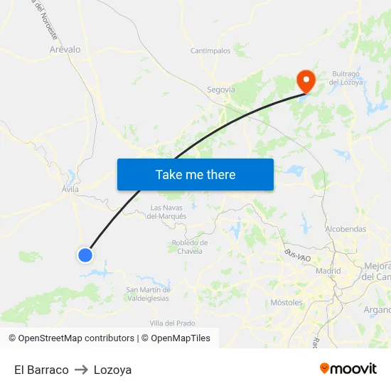El Barraco to Lozoya map